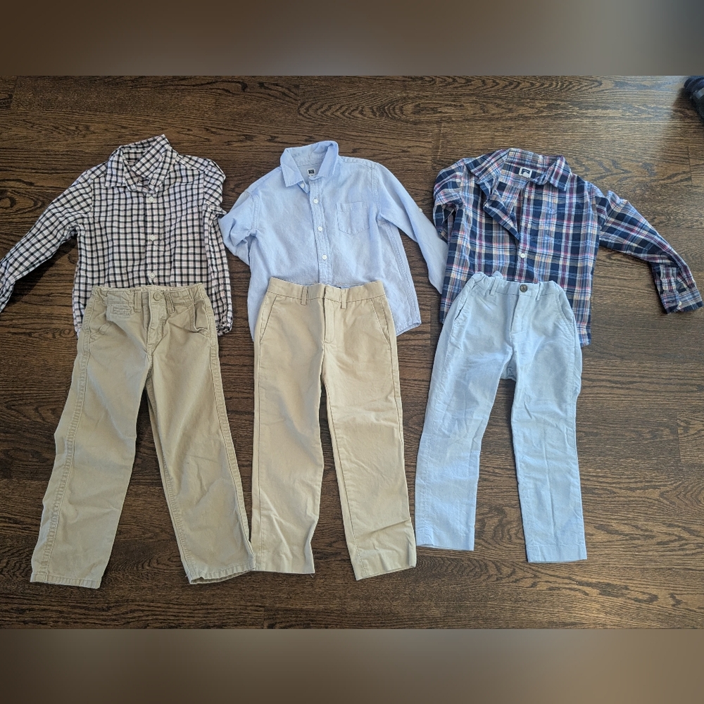 Boys' Plaid and Solid Shirts with Khaki Pants Set; Janie And Jack, J Crew